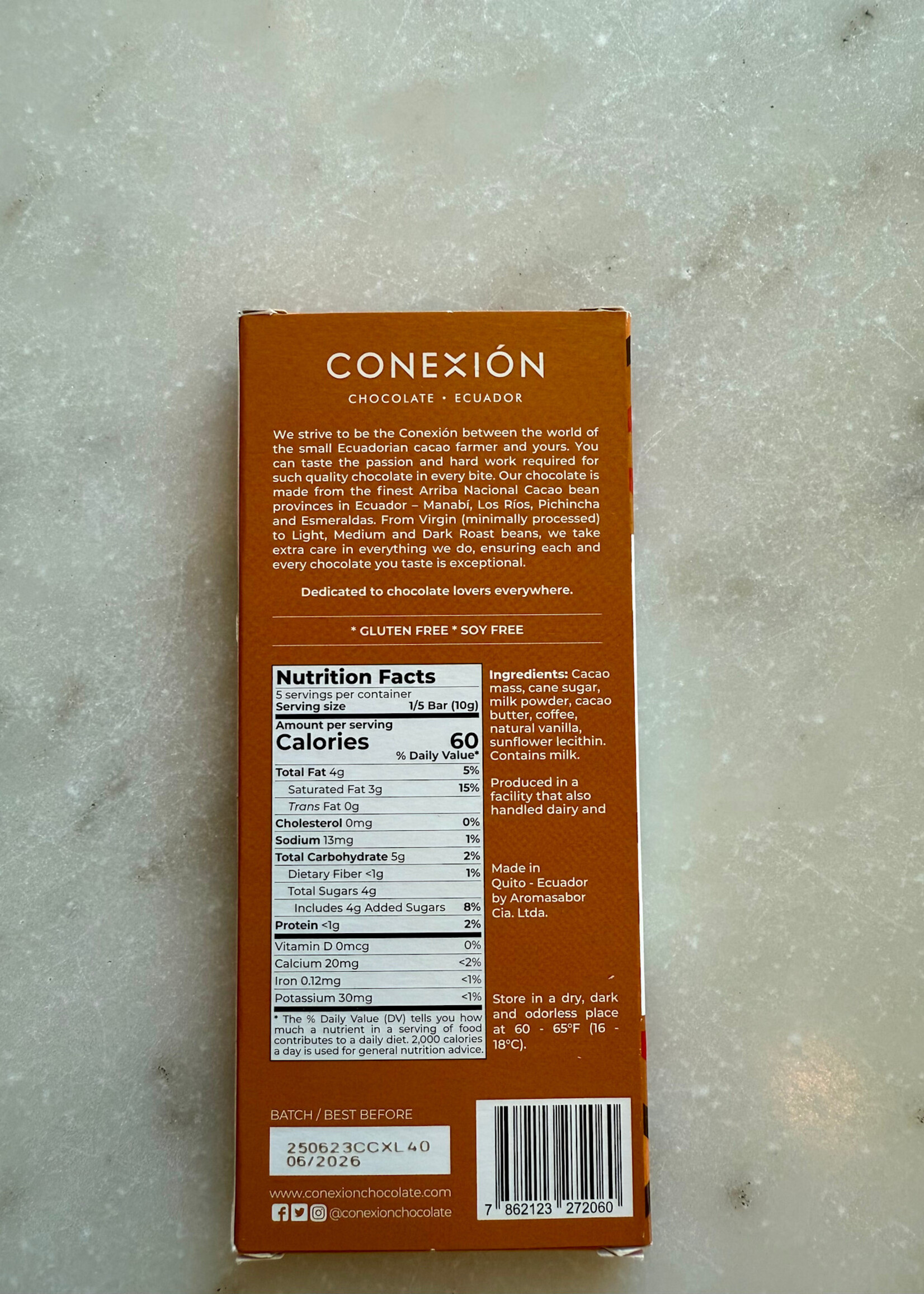 Conexión Chocolate, Mocha Latte Light Roast Coffee 40% Cacao Milk Chocolate , Ecuador 50g 1.8oz