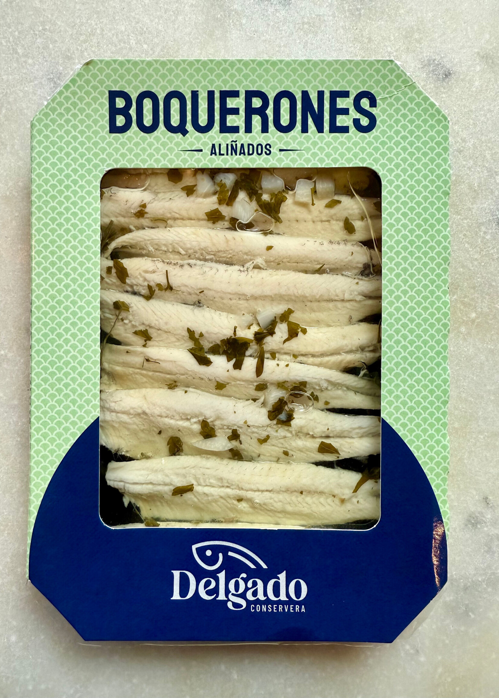 Delgado Conserva Boquerones Aliñados, Seasoned Anchovies  3.5oz (100g)