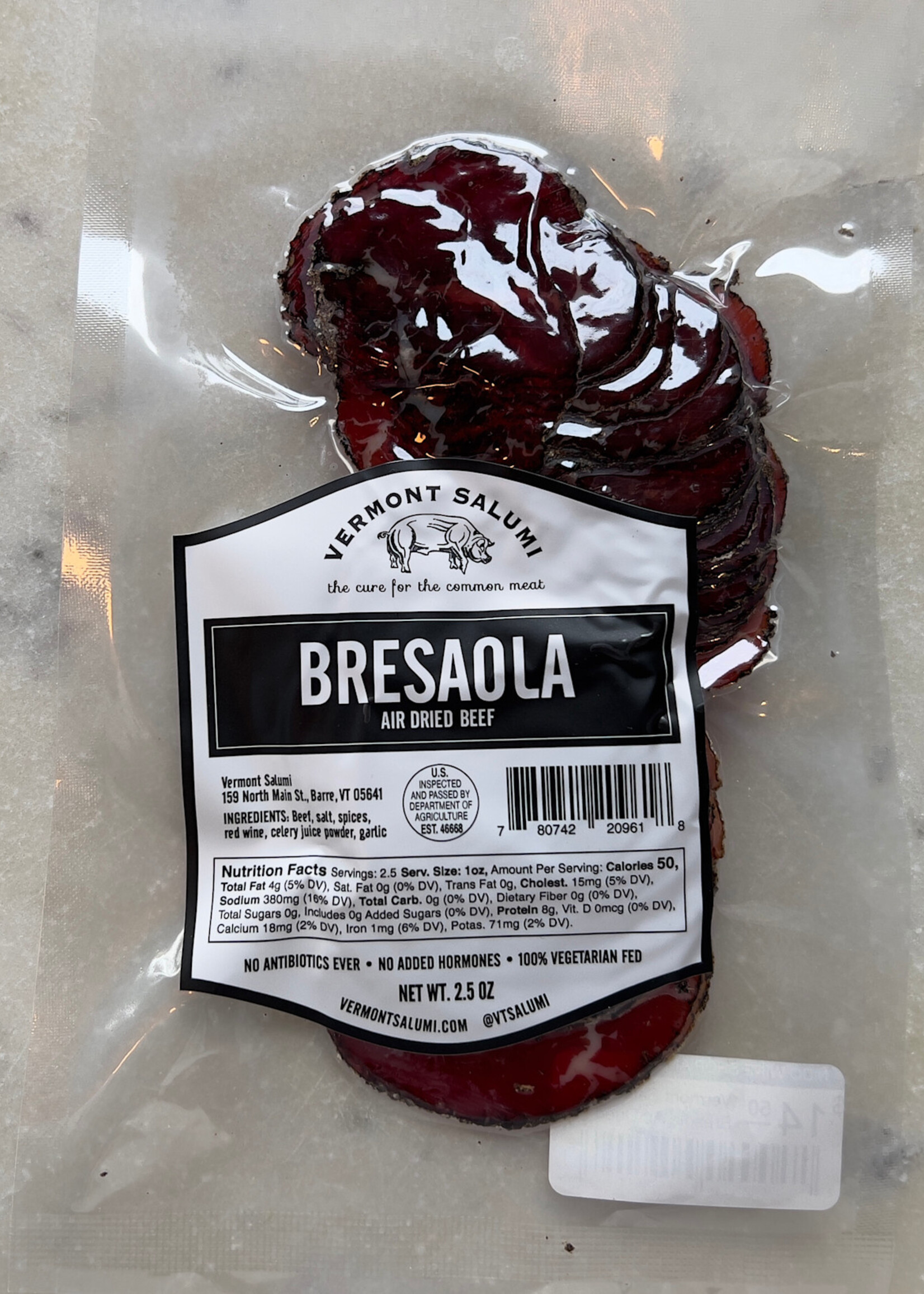 Vermont Salumi, Bresola Air Dried Beef Sliced, Vermont 2.5oz