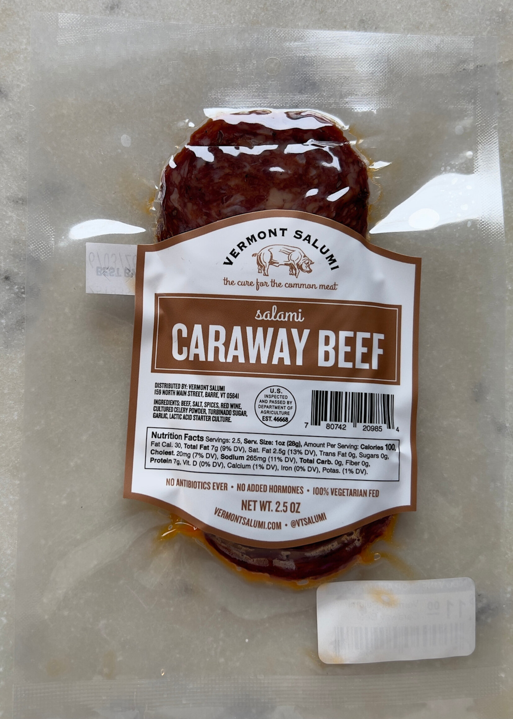 Vermont Salumi, Caraway Beef Salami Sliced, Vermont 2.5oz