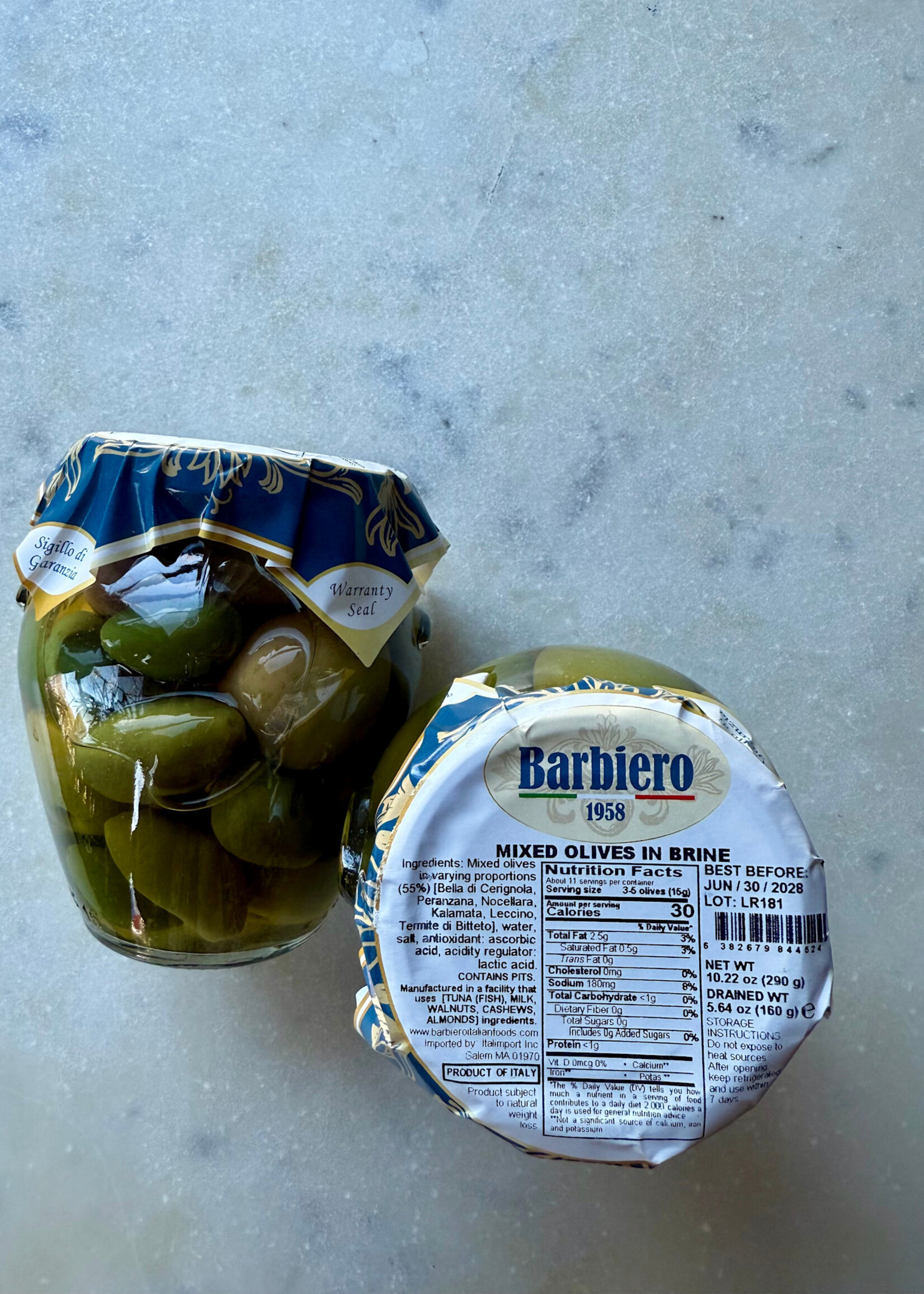 Barbiero Mixed Italian Olives in Brine 10.22oz (290g)