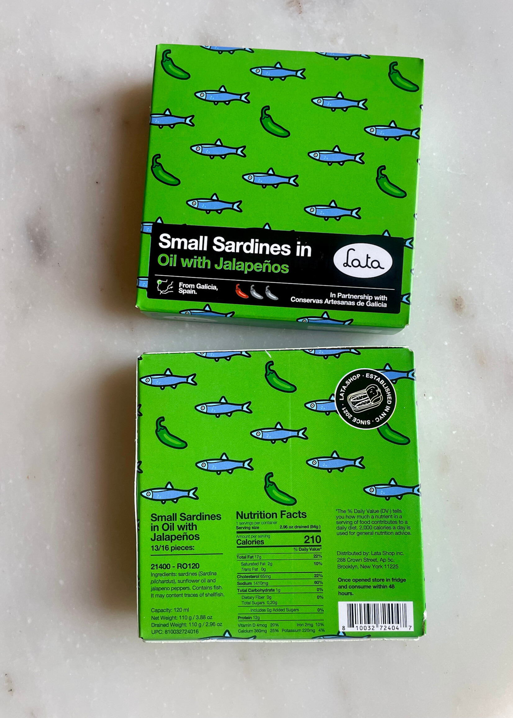 Lata Small Sardines in Oil with Jalapeños 13/16 pieces100g (3.52oz)