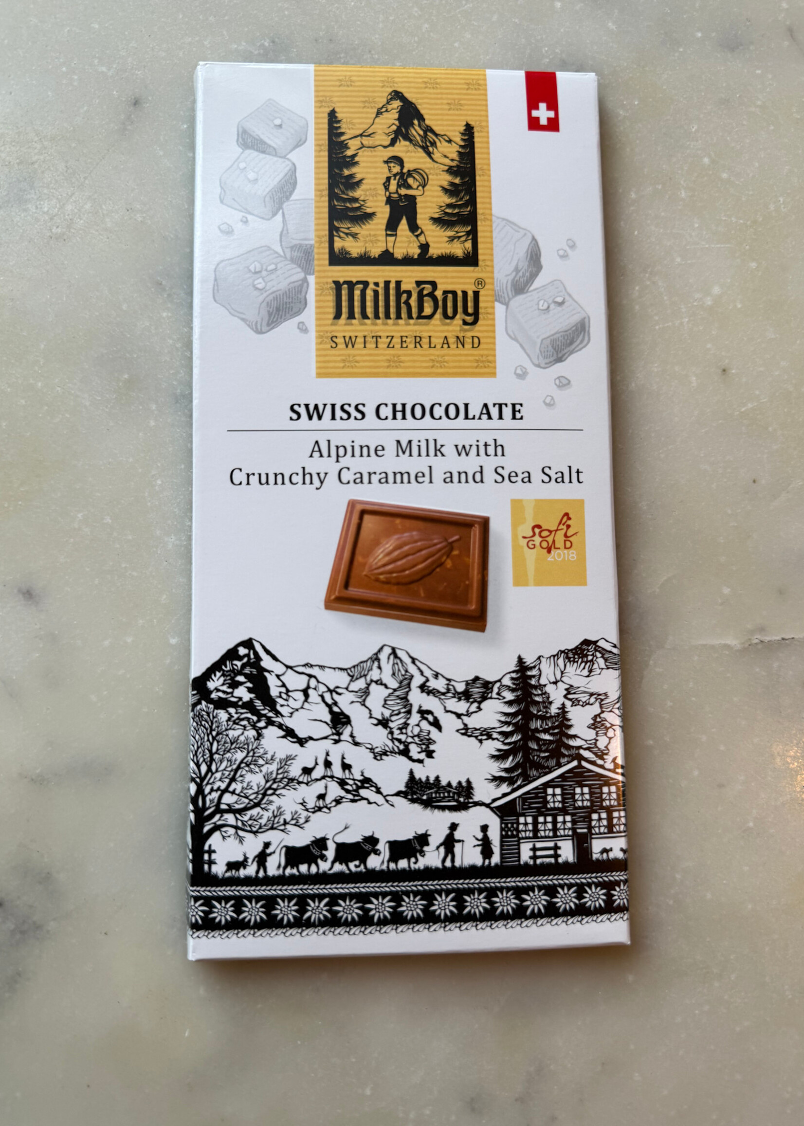 Milk Boy Swiss Milk Chocolate, Alpine Milk with Crunchy Caramel and Sea Salt 3oz (85g)