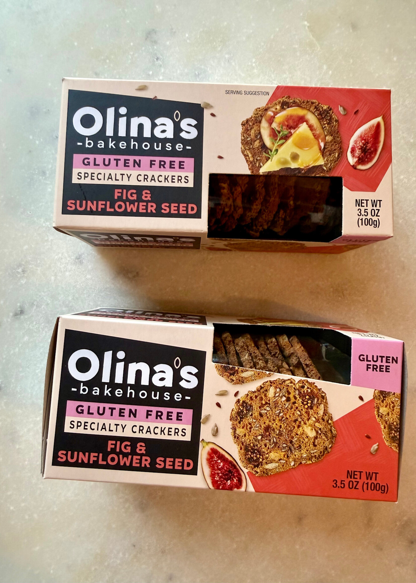 Olina Gluten Free Crackers Specialty Crackers Fig & Sunflower Seed 3.5oz (100g)