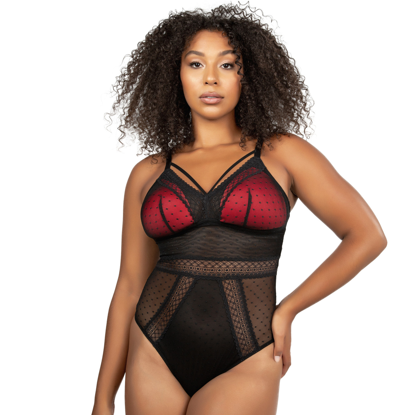 Plus Black Lace Mesh Bodysuit, Plus Size