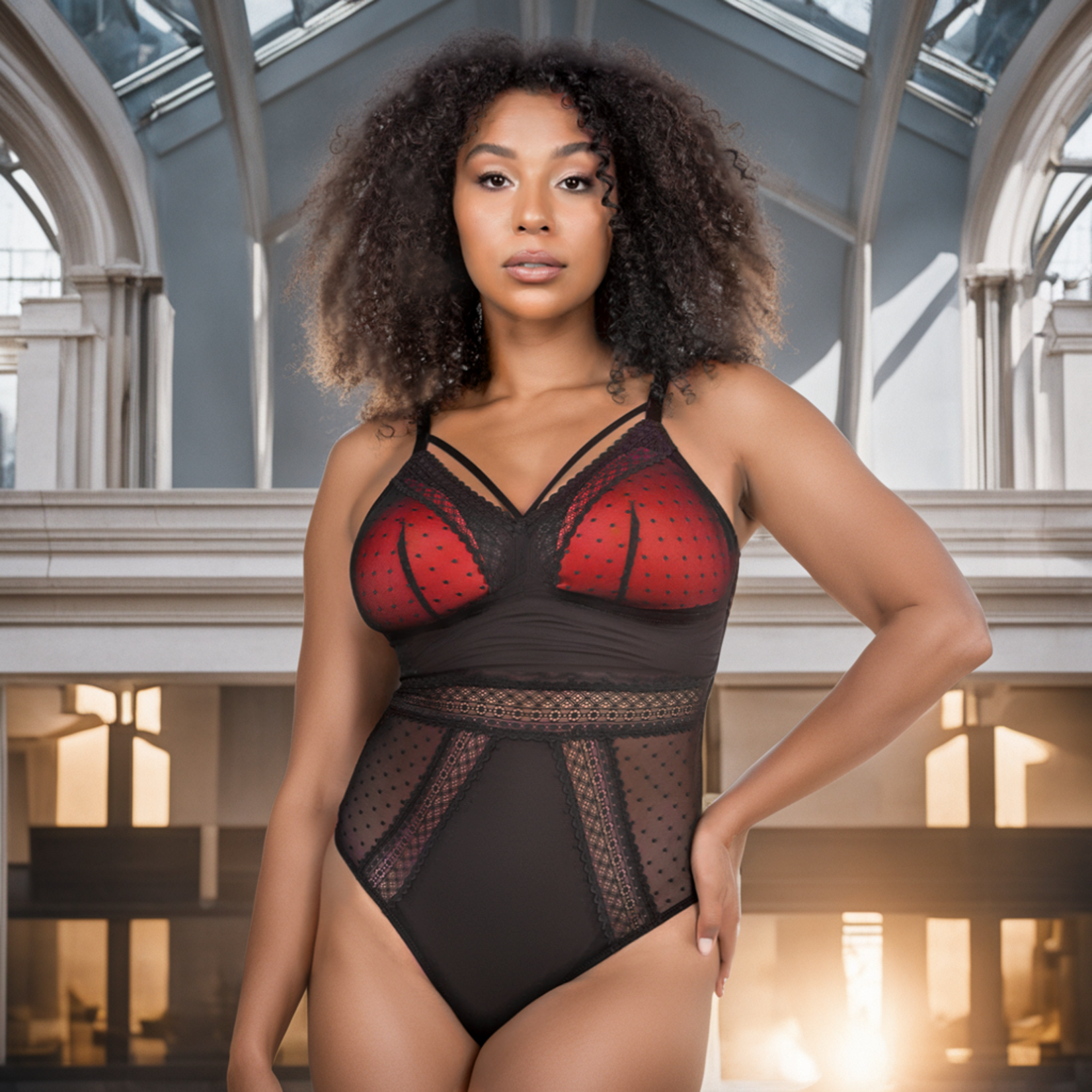 Parfait Mia Dot Wire-Free Padded Mesh Bodysuit P6017