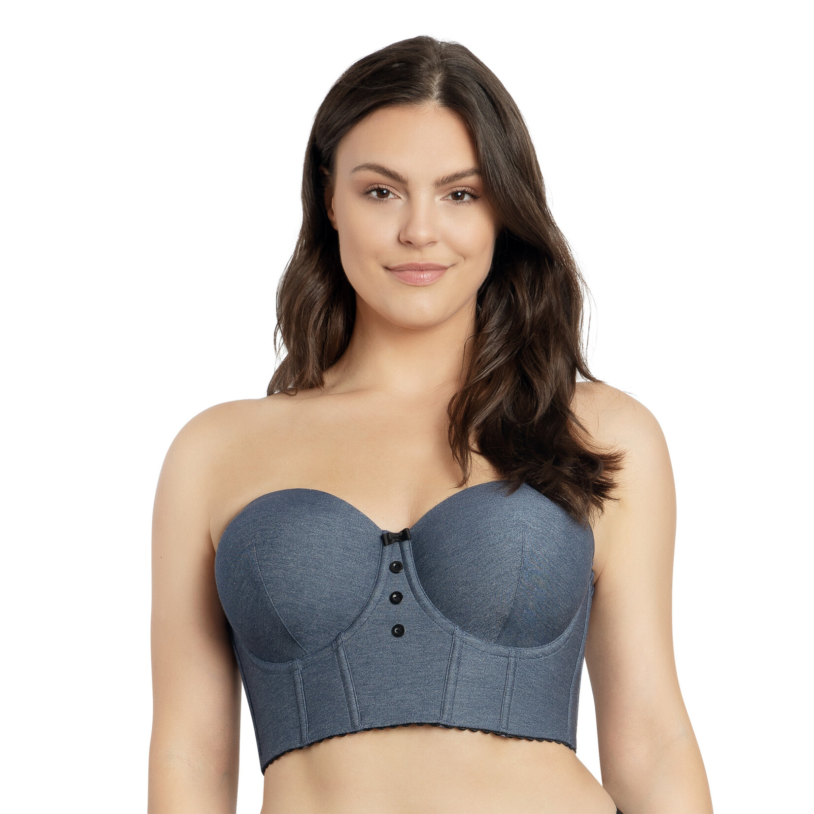 Parfait Dolly Longline Strapless Bustier in Dark Blue Denim