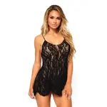 Leg Avenue 8717 Rose lace flair chemise OS Black