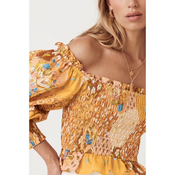 Shop Mckenna Shirred Detail Top in Prints