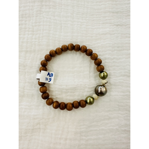 A. Compton A. Comp AB113 Sandalwood 3 Pearls Bracelet