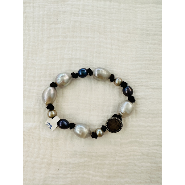 A. Compton A. Comp AB114 Mixed Pearl Knoted on Suede Bracelet