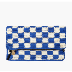 Clare Vivier Clare V. Foldover Clutch w/ Tabs Crochet Checkers Cobalt /Cream