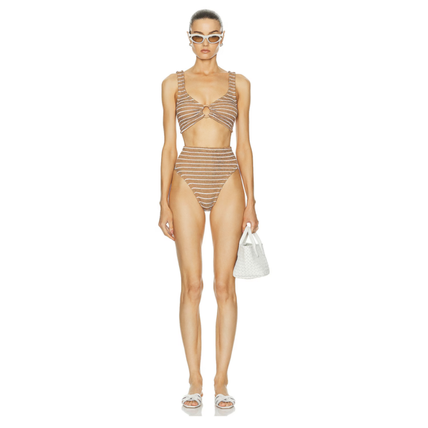 Hunza G Hunza G Nadine Bikini Stripe Metallic Cocoa/White