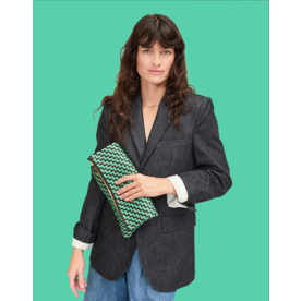 Clare Vivier Clare V. Foldover Clutch w/Tabs Woven Zig -Zag MintOpal/Black