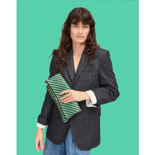 Clare Vivier Clare V. Foldover Clutch w/Tabs Woven Zig -Zag MintOpal/Black