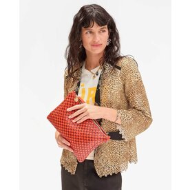 Clare Vivier Clare V. Flat Clutch w/Tabs Woven Checker Bright Poppy/Bordeaux