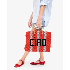 Clare Vivier Clare V. Summer Simple Tote Crochet Stripe Ciao Bright Pop/Blue