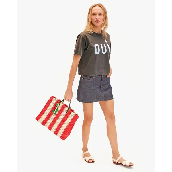 Clare Vivier Clare V. Simple Tote Crochet Stripe Cream/Bright Poppy