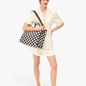 Clare Vivier Clare V. Summer Simple Tote Crochet Checker -Black Cream