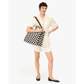 Clare Vivier Clare V. Summer Simple Tote Crochet Checker -Black Cream