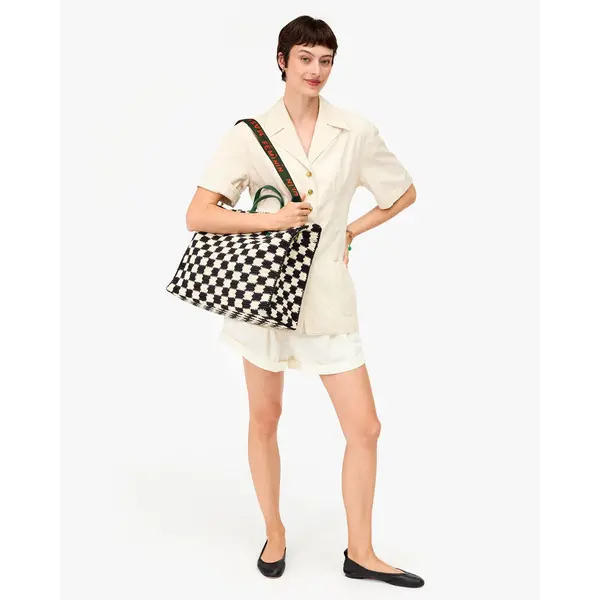 Clare Vivier Clare V. Summer Simple Tote Crochet Checker -Black Cream