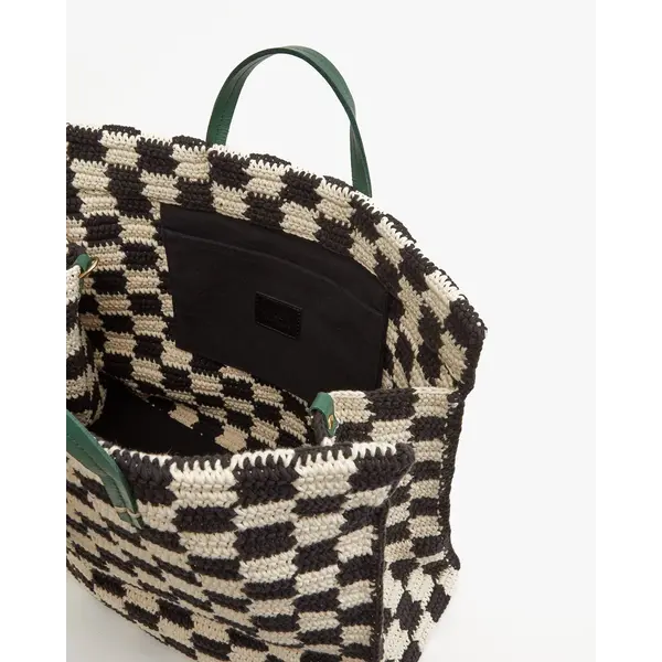 Clare Vivier Clare V. Summer Simple Tote Crochet Checker -Black Cream