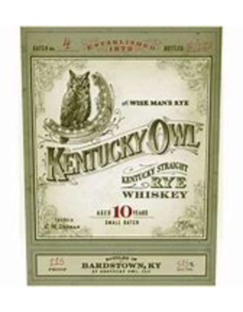 Rye Whiskey Kentucky Owl 10 Year Old Rye Batch #4 Last Rye Batch 112.8pf REG $499.99