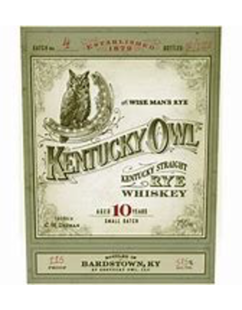 Rye Whiskey SALE $259.99 Kentucky Owl 10 Year Old Rye Batch #4 Last Rye Batch 112.8pf REG $499.99