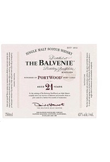 Single Malt Scotch SALE The Balvenie Scotch Single Malt 21 Year Portwood 750ml REG $329.99