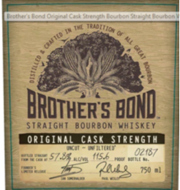 Bourbon Whiskey SALE $89.99 Brother's Bond Original Cask Strength 750ml REG $99.99