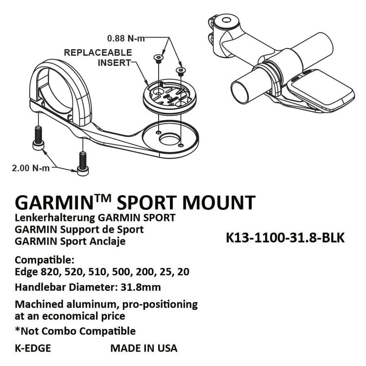 K-Edge K-Edge Sport Mount For Garmin BLack