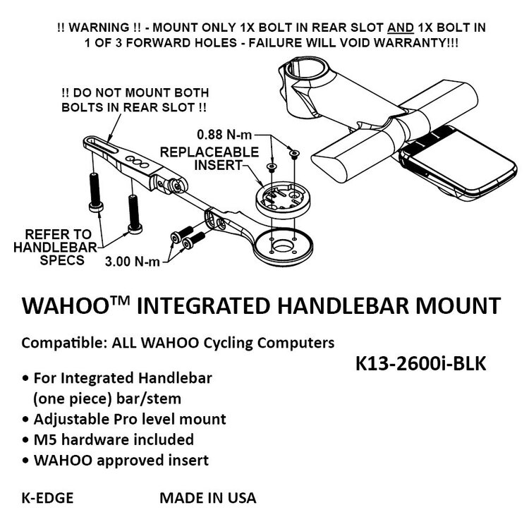 K-Edge K-EDGE Integrated Handlebar System Mount for Wahoo