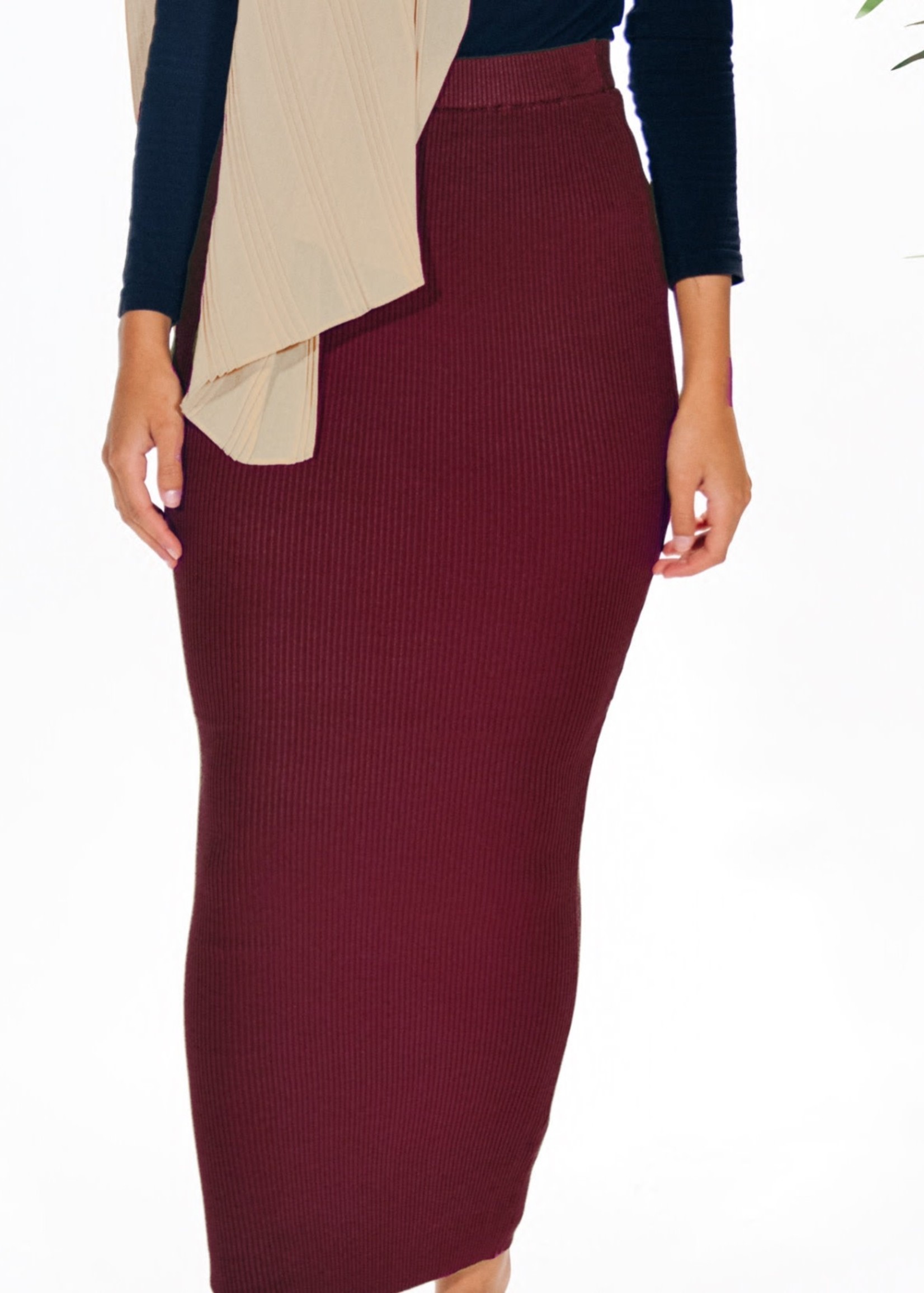 Nasiba Fashion Burgundy Ribbed Skirt