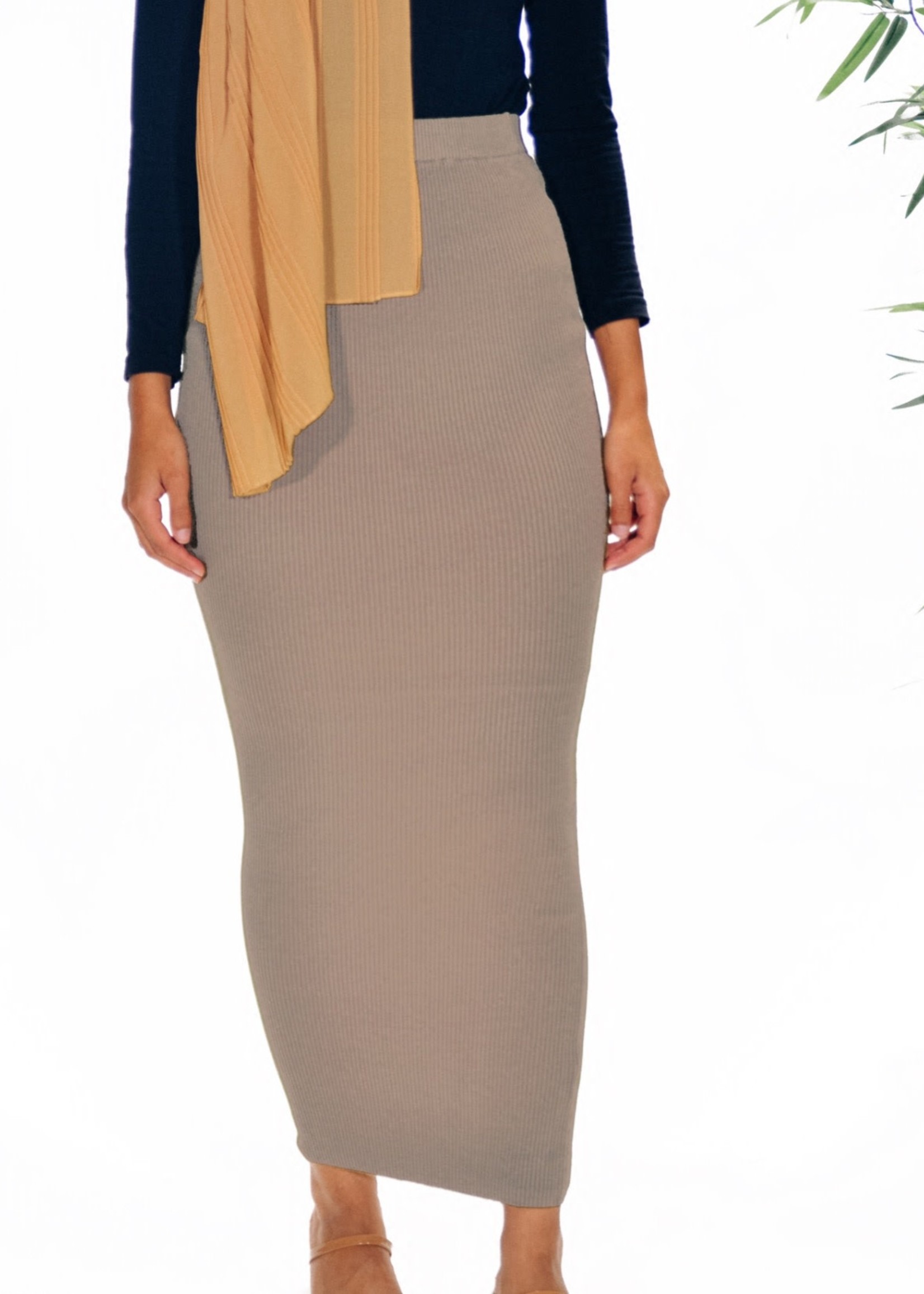 Nasiba Fashion Taupe Ribbed Skirt