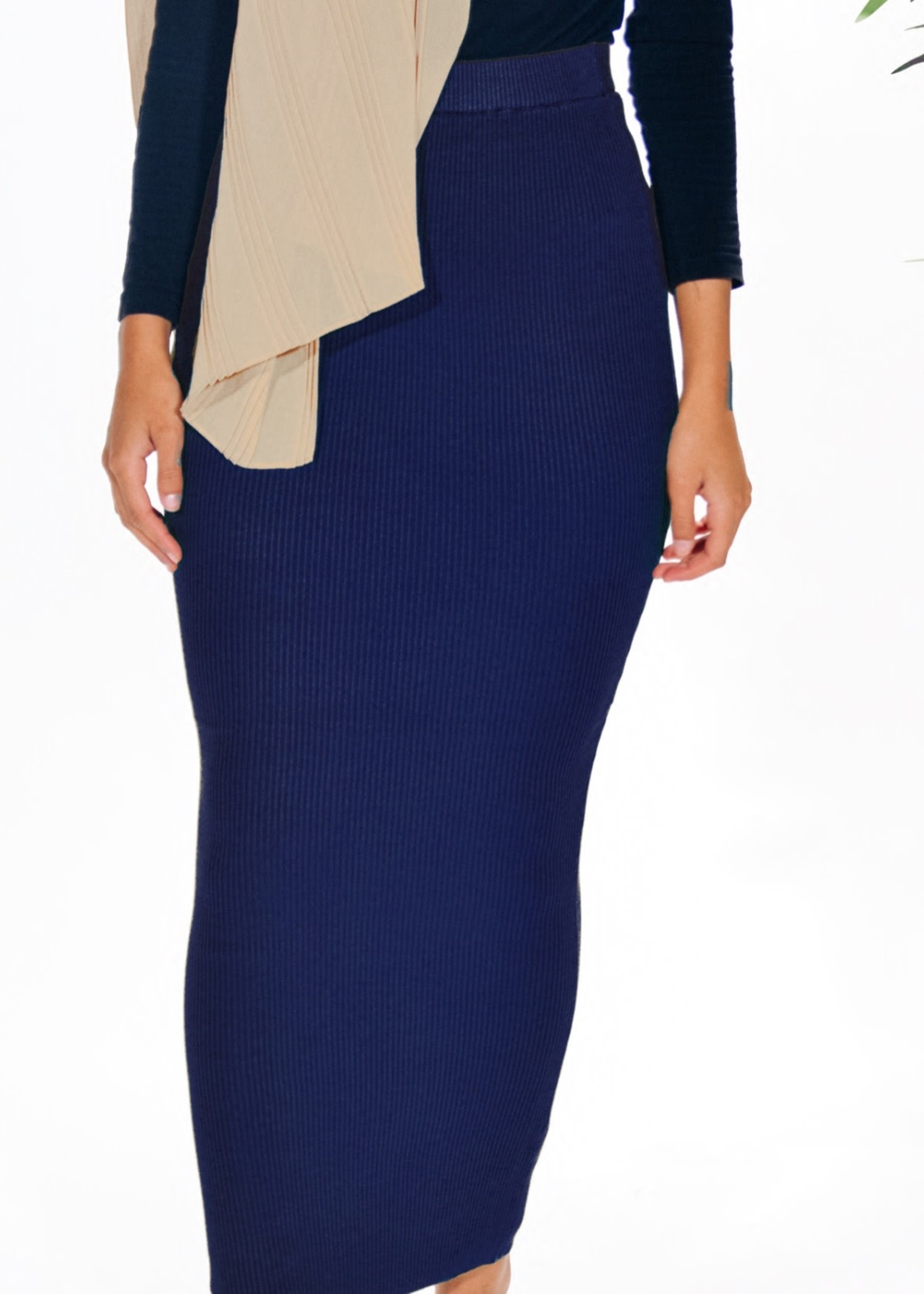 Nasiba Fashion Navy Ribbed Skirt