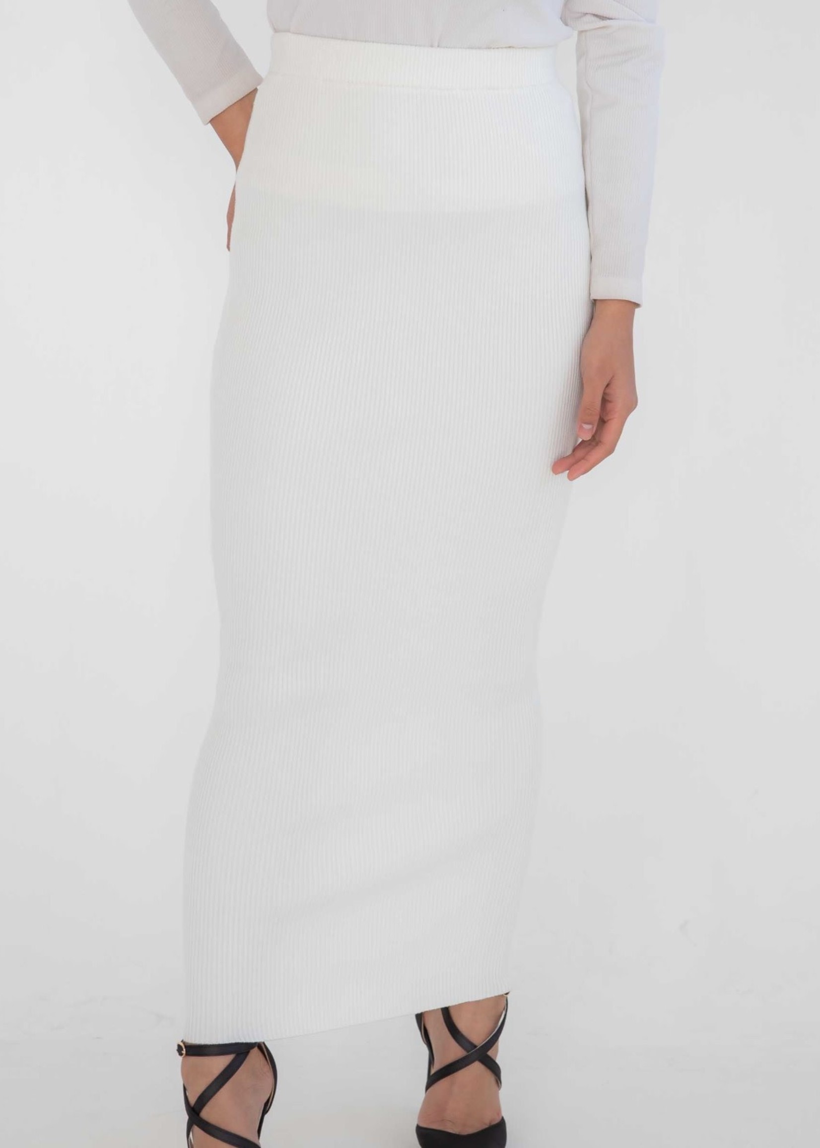 Nasiba Fashion Ivory Ribbed Skirt