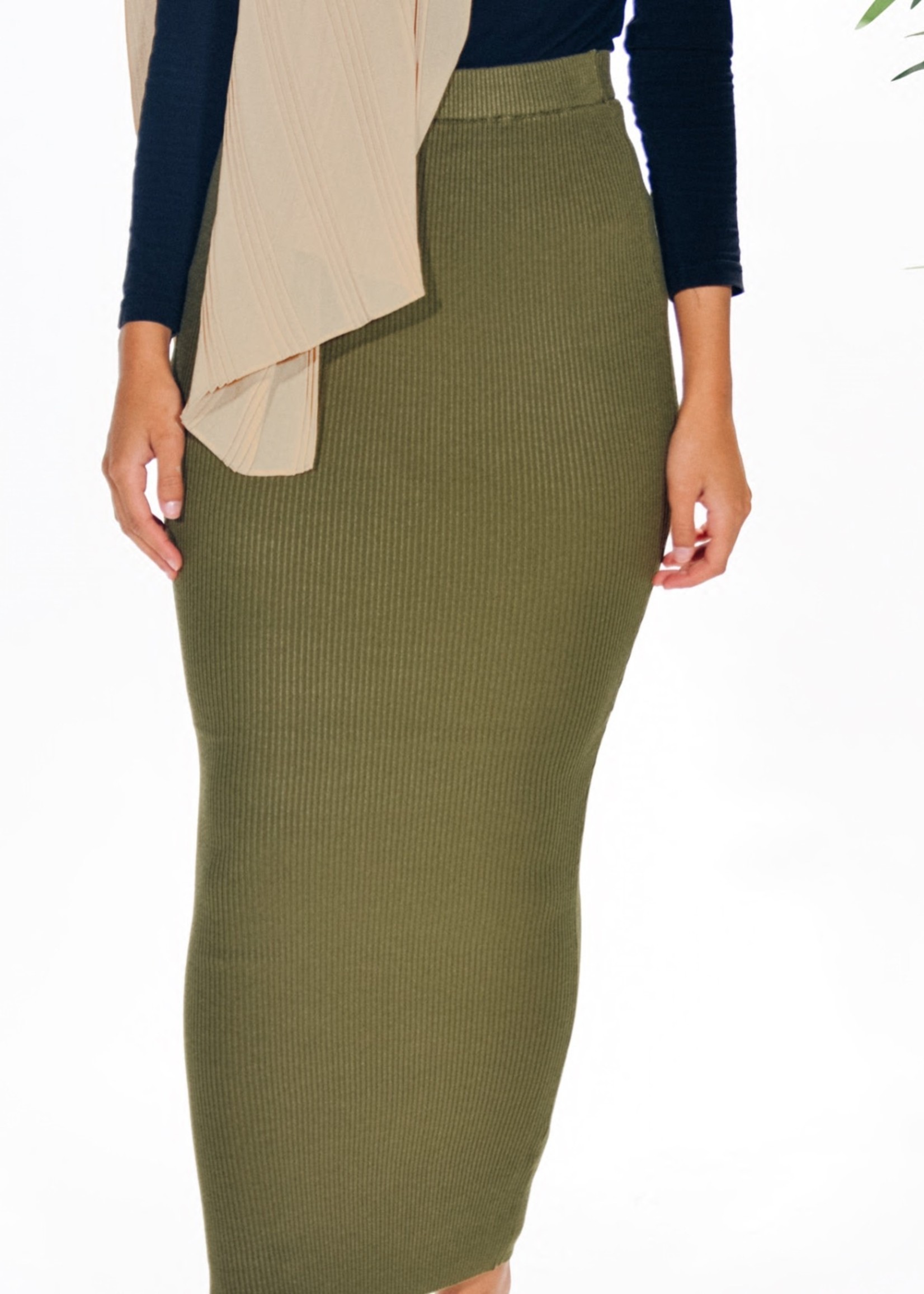 Nasiba Fashion Khaki Ribbed Skirt