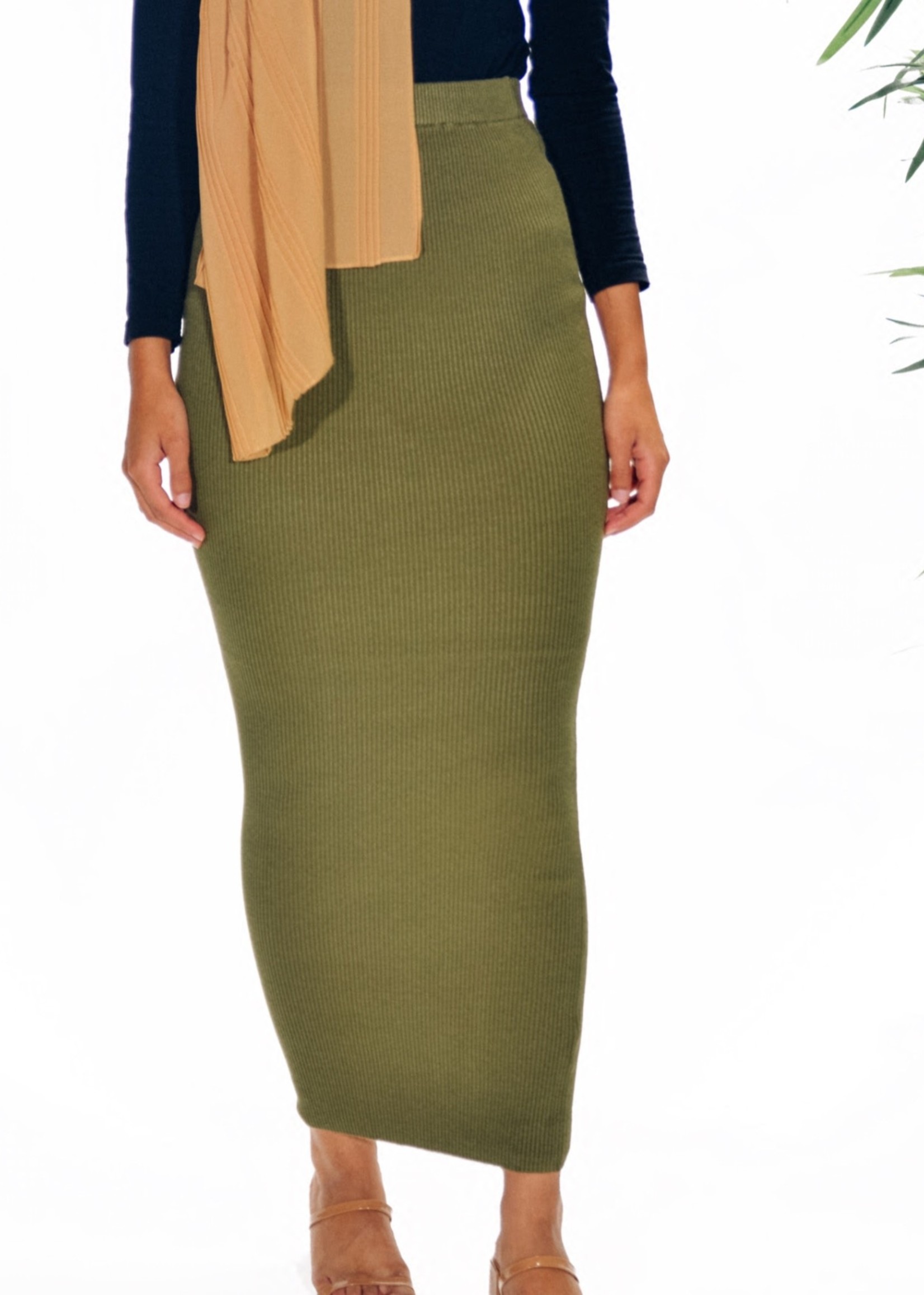 Nasiba Fashion Khaki Ribbed Skirt