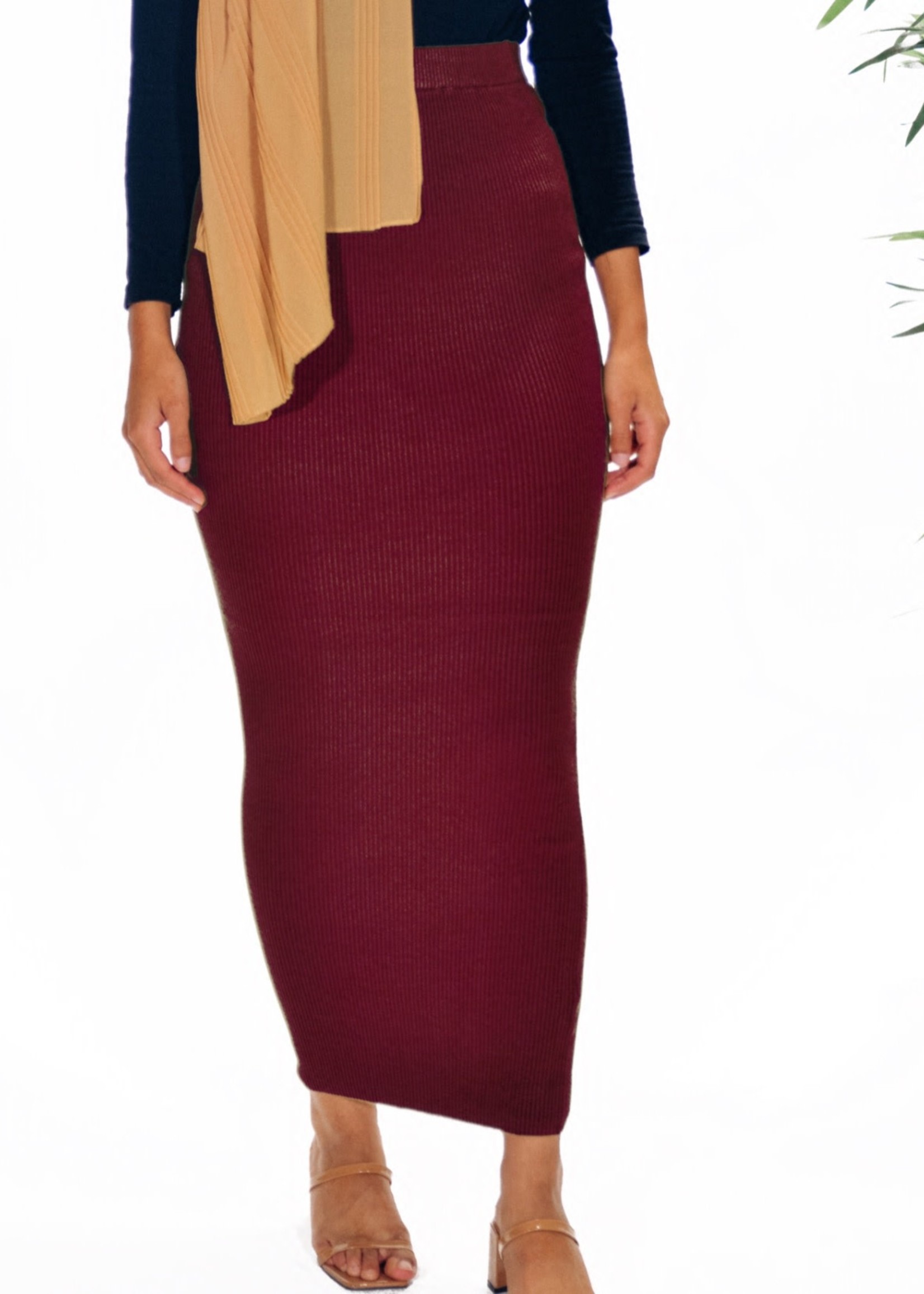 Nasiba Fashion Burgundy Ribbed Skirt