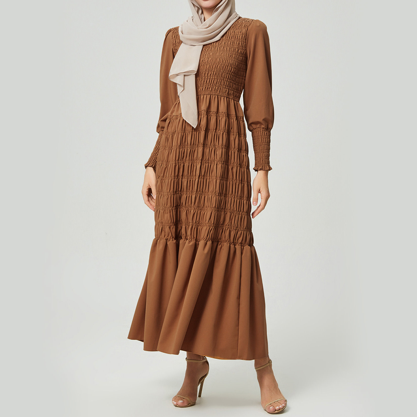 Hijab House Camel Shirred Dress