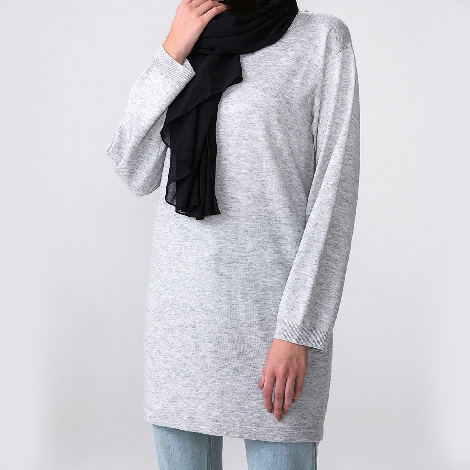 Hijab House Grey Long Knit Top