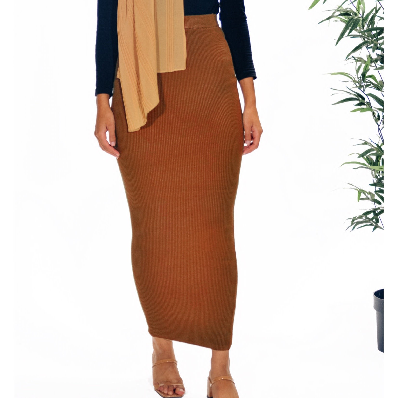 Nasiba Fashion Rust Ribbed Skirt