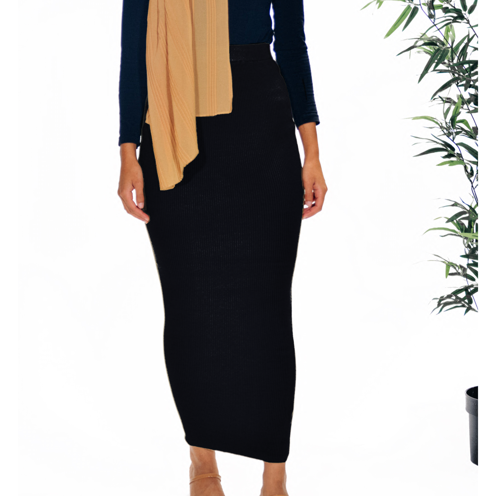 Nasiba Fashion Black Ribbed Skirt