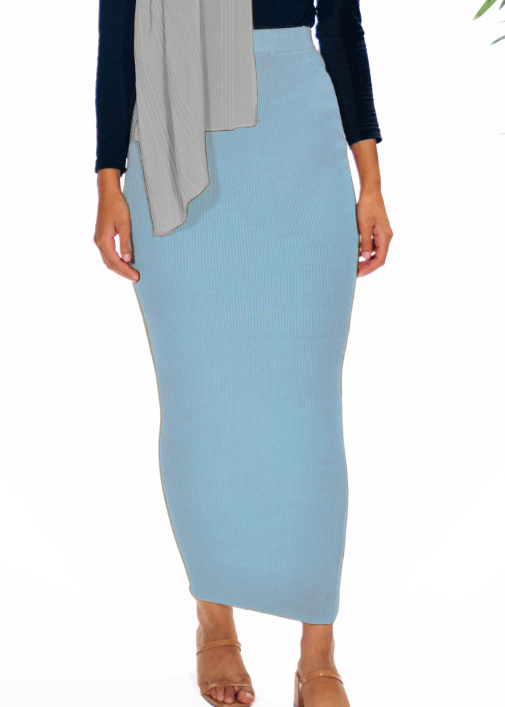 Nasiba Fashion Light Blue Ribbed Skirt