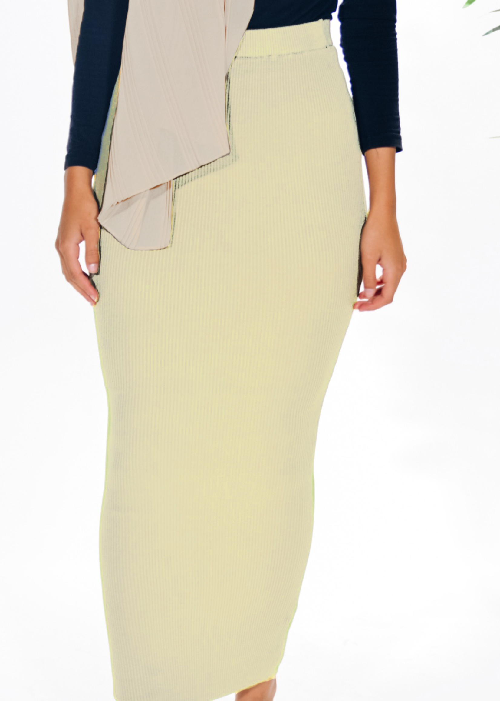 Nasiba Fashion Cream Ribbed Skirt