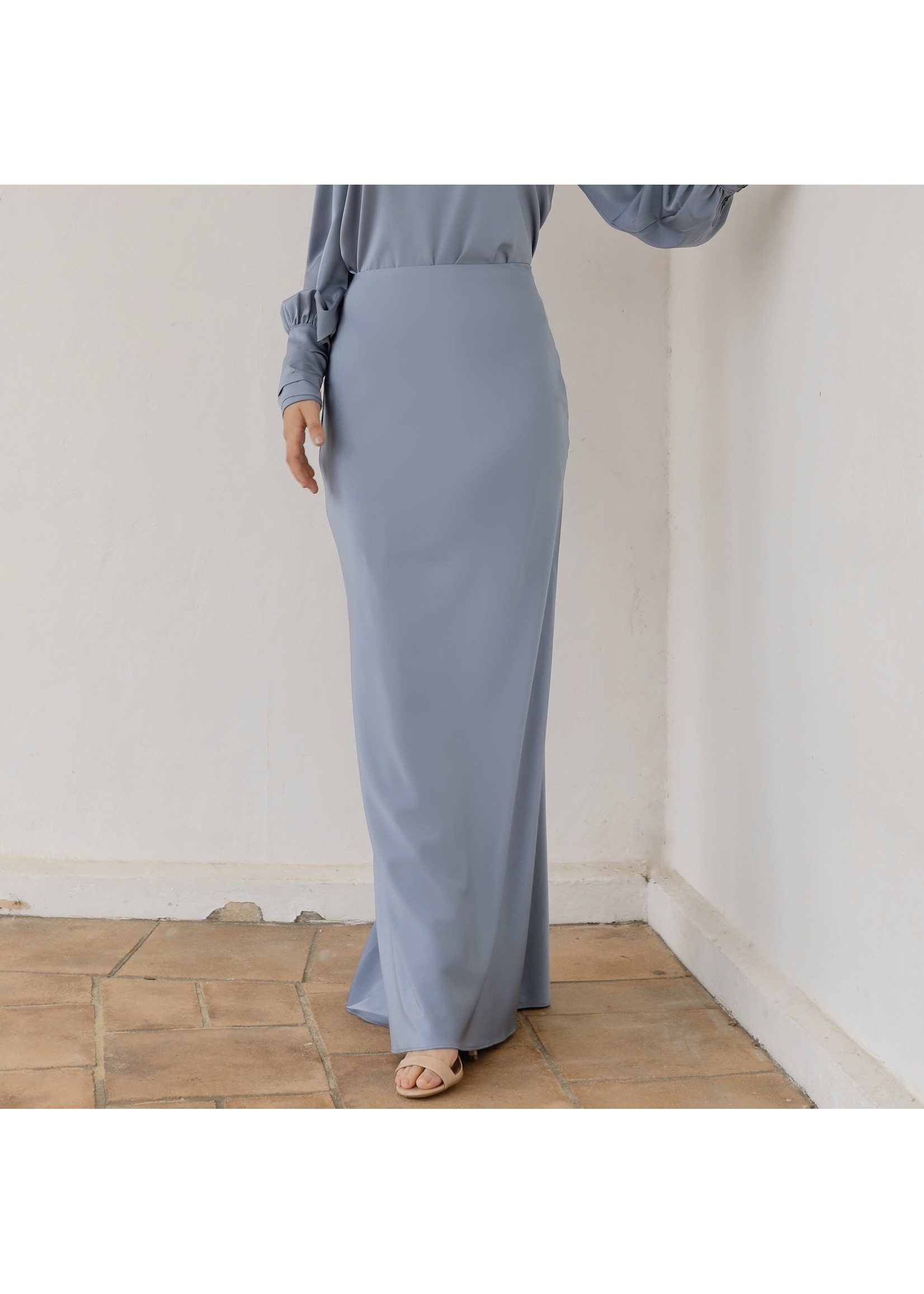 Nasiba Fashion Veneta Satin Skirt - Blue