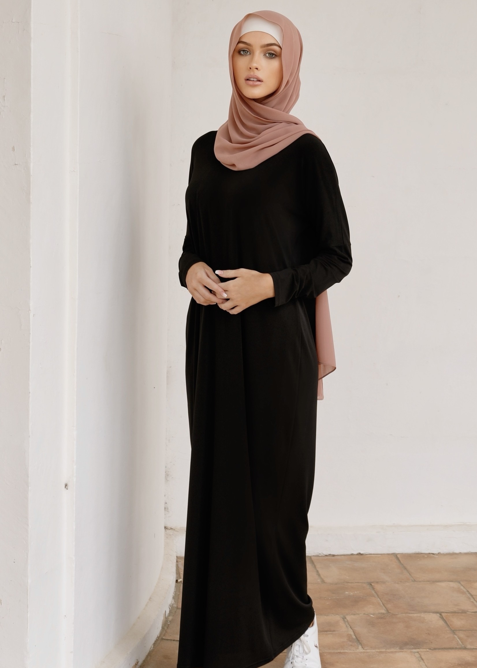 Nasiba Fashion Lycra Dolman Dress - Black