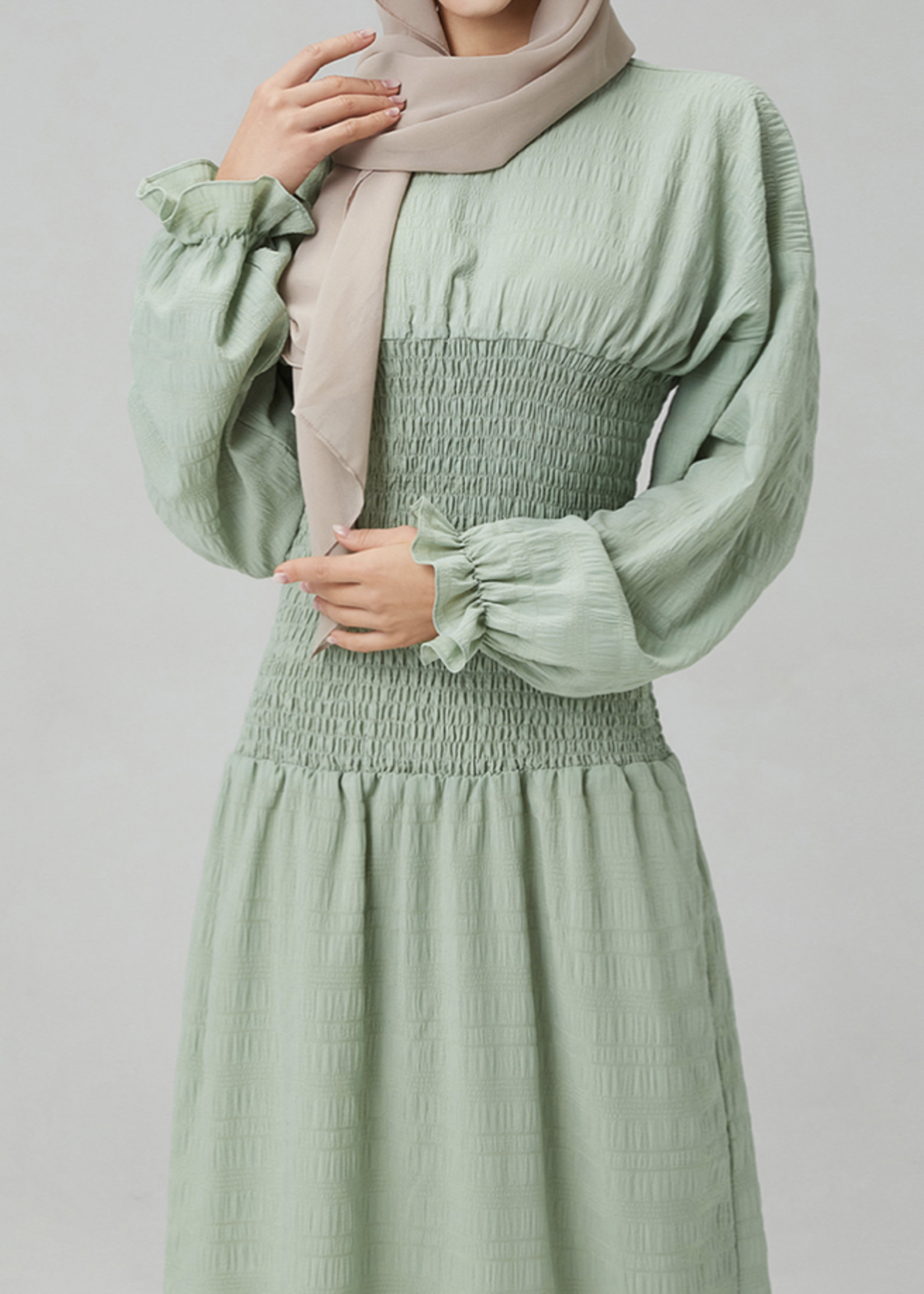 Hijab House Green Gathered Dress