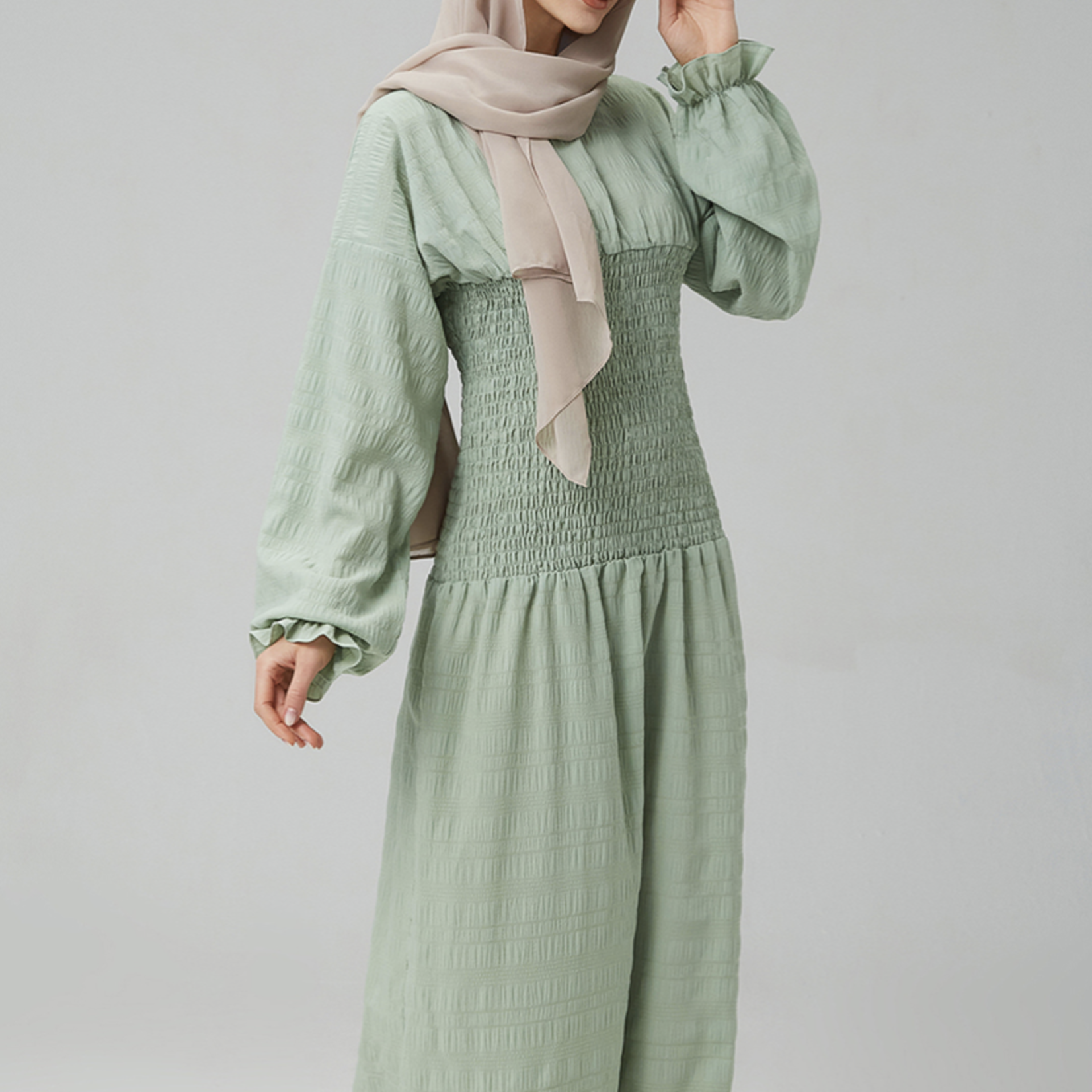 Hijab House Green Gathered Dress