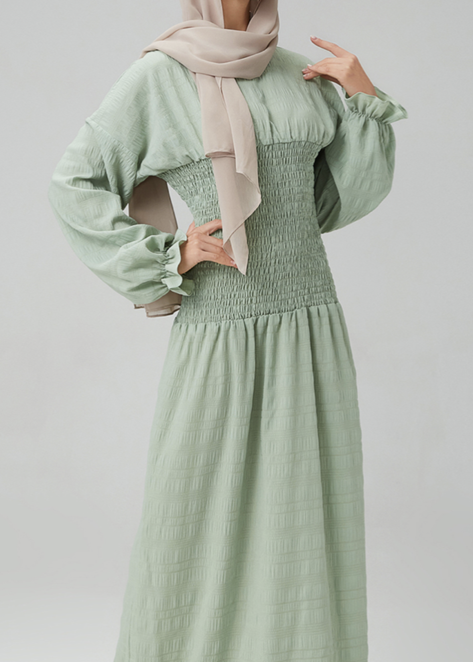 Hijab House Green Gathered Dress